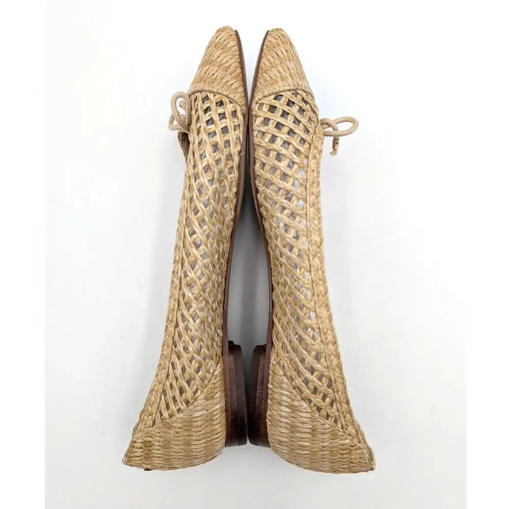 Sam Edelman May Ballet Flat Bow Detail Women's Woven Raffia Size US7.5M EU38